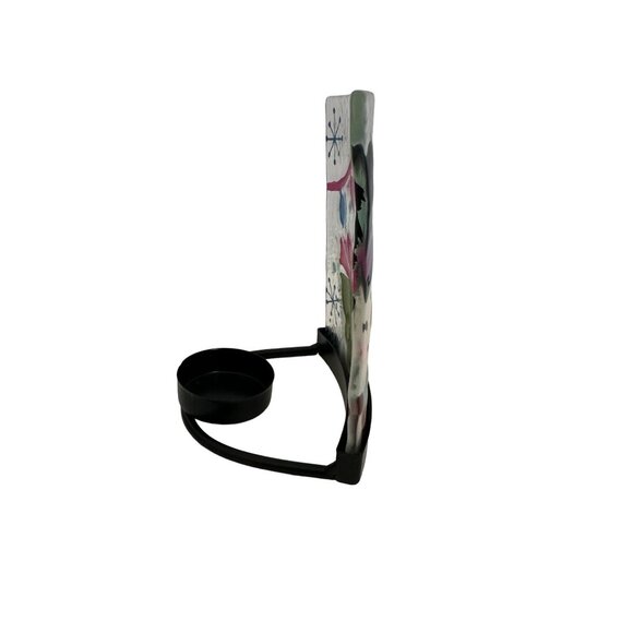 Holiday Tealight Candle Holder Christmas Snowman Glass Metal Decorations - Picture 4 of 8